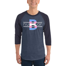 Load image into Gallery viewer, nuBar Trans Pride Logo 3/4 Sleeve Baseball T-Shirt - White on Dark