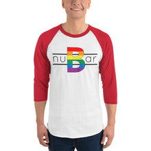 Load image into Gallery viewer, nuBar Rainbow Logo 3/4 Sleeve Baseball T-Shirt - Black on Light
