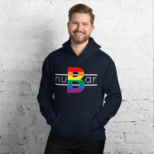 Load image into Gallery viewer, nuBar Rainbow Logo Unisex Hoodie - White on Dark
